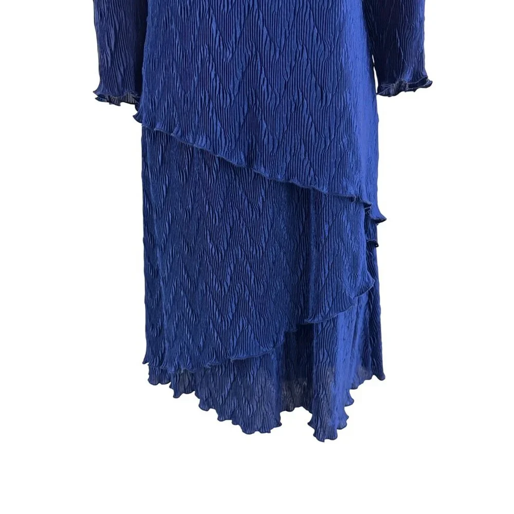 Connected‎ Apparel Dark Blue Bodre Tiered Dress Size 14 Wedding Evening Party